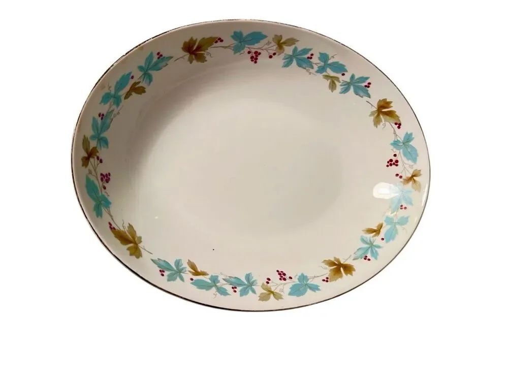 Vintage Fine China of Japan 6701 Leaf Purple Grape Oval Serving Bowl 10-3/8